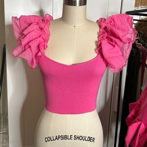 Pink Ruffled Sleeve Women's Top